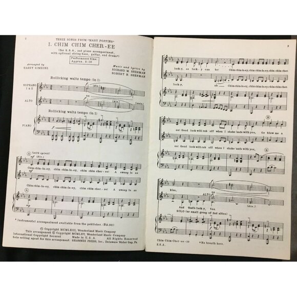 Sheet Music "I. Chim Chim Cher-ee" From Mary Poppins ©1963Walt Disney Production - Picture 4 of 6